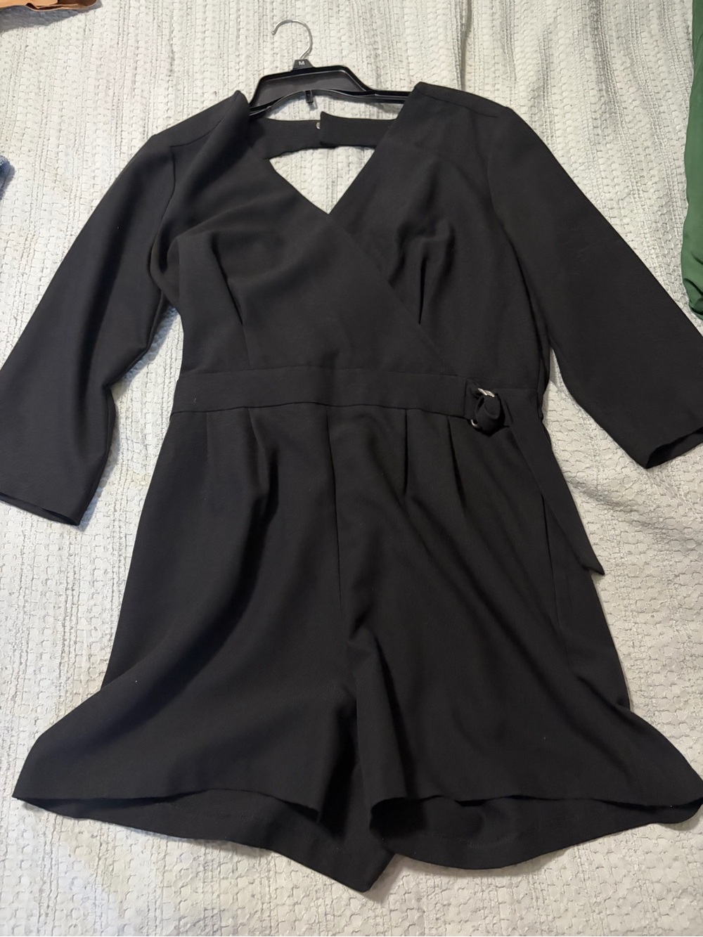 Black Wrap Front Romper Dress